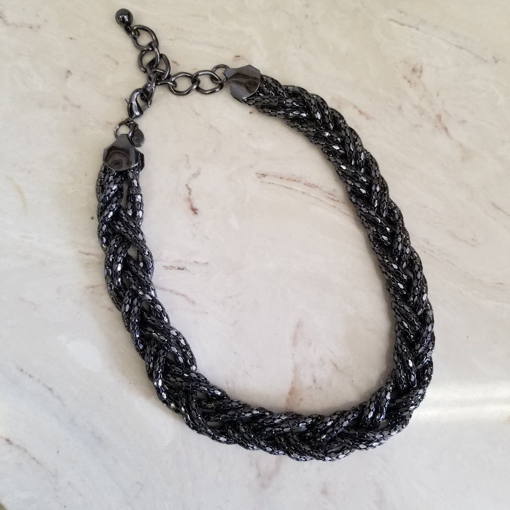 Express Chunky Gunmetal Silver Braided Mesh Statement Choker Necklace